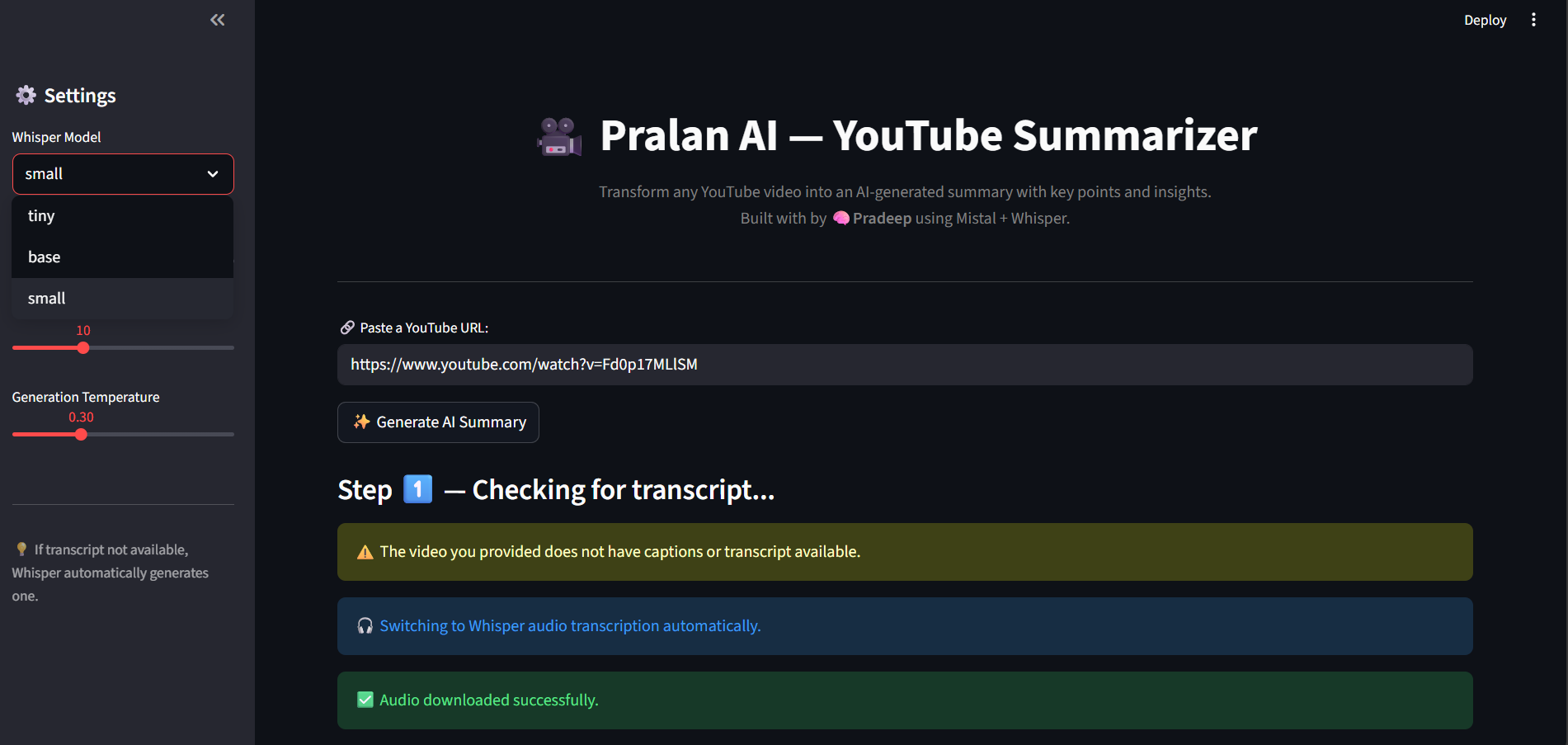 Pralan AI — YouTube Summarizer